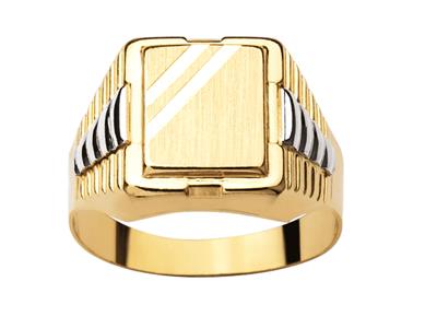 Anillo De Sello Cuadrado, Borde 2 Lneas 15 Mm, Oro Amarillo 18k, Dedo 58 Cerrado