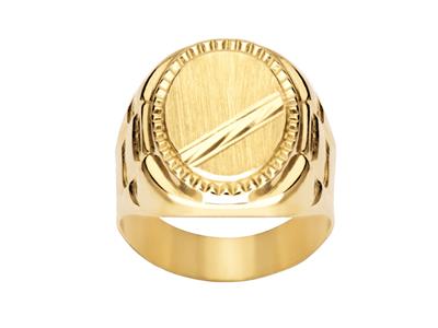 Anillo De Sello Ovalado, Borde 2 Lneas 19 Mm, Oro Amarillo 18k, Dedo 58 Cerrado