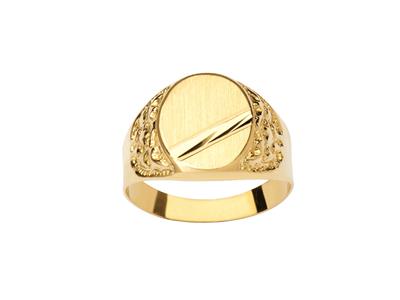 Anillo De Sello Ovalado, Borde Cincelado 15 Mm, Oro Amarillo 18k, Dedo 62 Cerrado