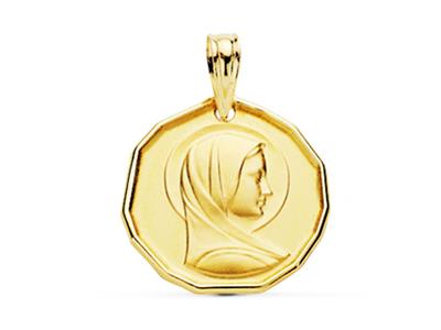 Medalla De La Virgen Mara, Hueco Claro Con Bordes Angulosos 16 Mm, Oro Amarillo 18k