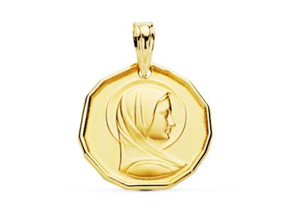 Medalla De La Virgen María, Hueco Claro Con Bordes Angulosos 16 Mm, Oro Amarillo 18k - Imagen Estandar - 1
