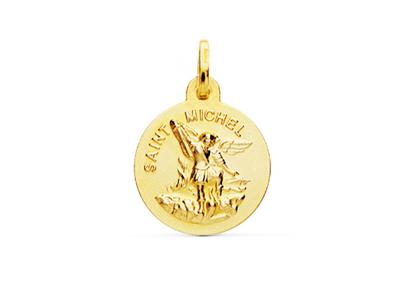 Medalla De San Miguel, Hueca 16 Mm, Oro Amarillo 18k