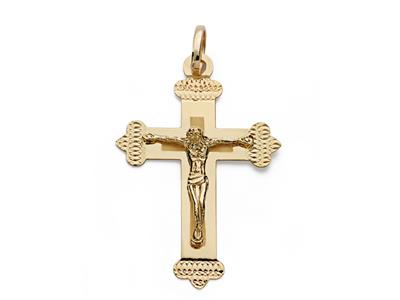 Colgante Cruz De Cristo Con Bordes Cincelados 35 X 23 Mm, Oro Amarillo De 18 Quilates