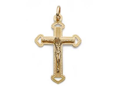 Colgante Cruz De Cristo Con Bordes Cincelados 35 X 22 Mm, Oro Amarillo De 18 Quilates