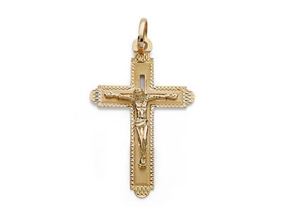 Colgante Cruz De Cristo Con Bordes Cincelados 35 X 23 Mm, Oro Amarillo De 18 Quilates