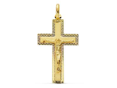 Colgante Cruz De Cristo Con Bordes Cincelados 35 X 20 Mm, Oro Amarillo De 18 Quilates