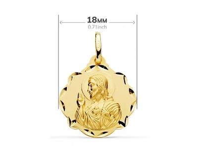 Medalla Escapulario Hueco Con Bordes Cincelados 18 Mm, Doble Cara, Oro Amarillo 18k - Imagen Estandar - 2