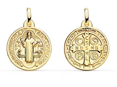 Medalla San Benoit, Escapulario Hueco 18 Mm, Doble Cara, Oro Amarillo 18k - Imagen Estandar - 1