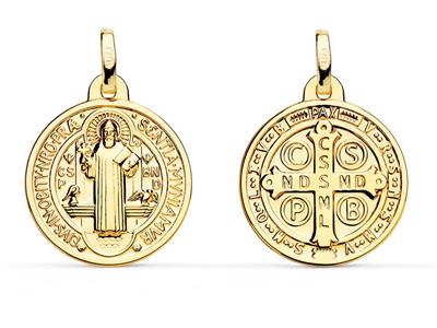 Medalla San Benoit, Escapulario Hueco 18 Mm, Doble Cara, Oro Amarillo 18k - Imagen Estandar - 1