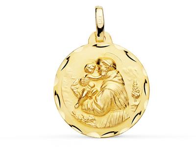 Medalla Hueca De San Antonio 18 Mm, Bordes Cincelados, Oro Amarillo 18k