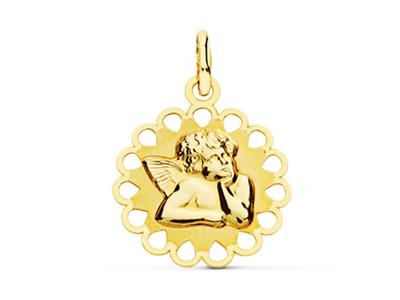 Medalla Ángel Hueca, Satinada Con Bordes Dentados 18 Mm, Oro Amarillo De 18 Quilates - Imagen Estandar - 1