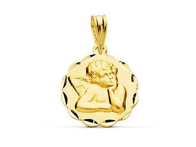 Medalla De Angel Hueca Con Ligeros Bordes Cincelados 14 Mm, Oro Amarillo De 18 Quilates - Imagen Estandar - 1
