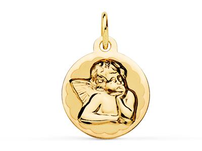 Medalla Angel Satinado Hueco 14 Mm, Oro Amarillo 18k
