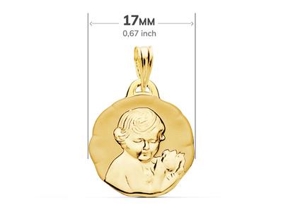 Medalla De Angel Rosa Satinada Hueca 17 Mm, Oro Amarillo 18k - Imagen Estandar - 2