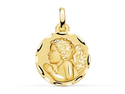Medalla Hueca Del Angel De La Oracion 16 Mm, Bordes Grabados, Oro Amarillo De 18 Quilates - Imagen Estandar - 1
