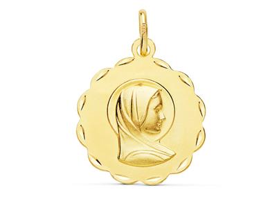 Medalla De La Virgen Aureolada 17 Mm, Oro Amarillo 18 Quilates
