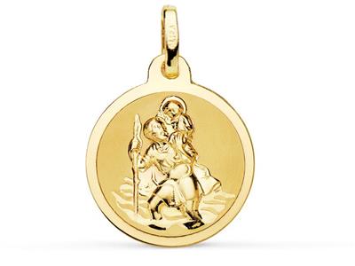 Colgante San Cristobal, Hueco Arenado 16 Mm, Oro Amarillo 18k - Imagen Estandar - 1
