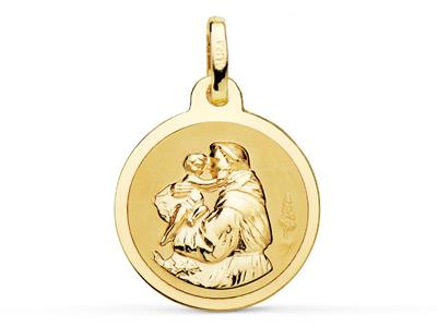 Medalla De San Antonio, Satén Hueco 16 Mm, Oro Amarillo 18k