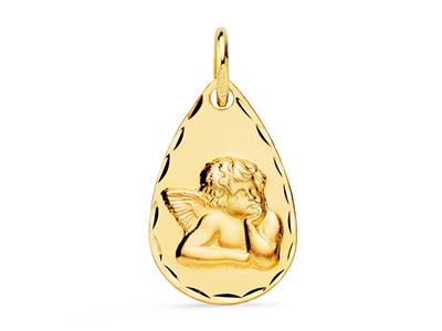 Medalla De Angel, Hueca Y Ligera, 19 X 11 Mm, Oro Amarillo De 18 Quilates