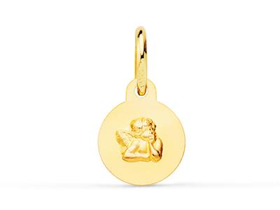 Medalla Hueca Arenada Ángel 8 Mm, Oro Amarillo 18k