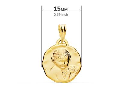 Medalla Hueca, Ligera, Arenada De Angel Rosa 15 Mm, Oro Amarillo 18k - Imagen Estandar - 2