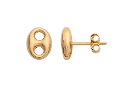 Pendientes Grano De Café Hueco Liso 7,60 X 10 Mm, Oro Amarillo 18k