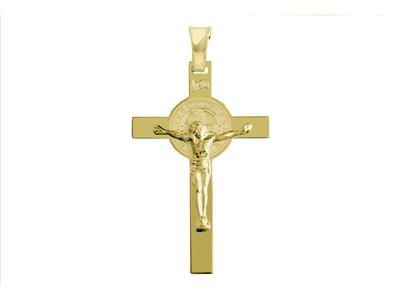 Colgante Cruz Escapulario Cristo San Benito 37 X 24 Mm, Oro Amarillo 18k - Imagen Estandar - 1