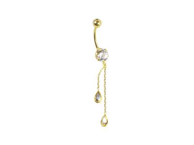 Piercing Ombligo Barra Curva Con Bola 4 Mm, xido Redondo 6 MM Y xidopera 5 X 3 Mm, Oro Amarillo 18k