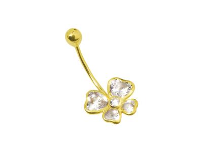 Piercing Nombril Tige Courbee Boule 4mm 2 Coeurs Oxydes 6x6mm Et 2 C?urs Oxydes 4x4mm Or Jaune 18k Pds  T - Imagen Estandar - 1