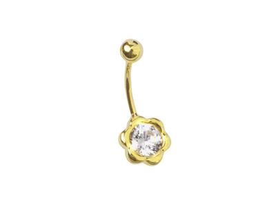 Piercing Ombligo Curvo, Bola 4 MM Ymargarita xido De Circonio 6 Mm, Oro Amarillo 18k