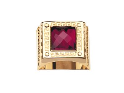 Anillo De Sello Cuadrado Con Motivo Griego 17 Mm, Piedra Roja, Oro Amarillo 18k, Dedo 65 MM Cerrado - Imagen Estandar - 1