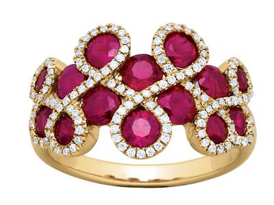 Anillo Forma 8, Rub De 2,53 Ct Y Diamantes De 0,29 Ct, Oro Amarillo De 18 K, Dedo 52