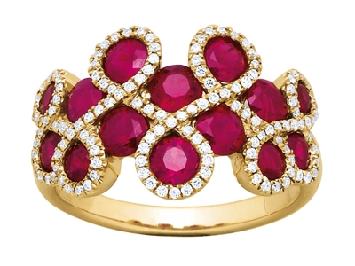 Anillo Forma 8, Rub De 2,53 Ct Y Diamantes De 0,29 Ct, Oro Amarillo De 18 K, Tamaño 54