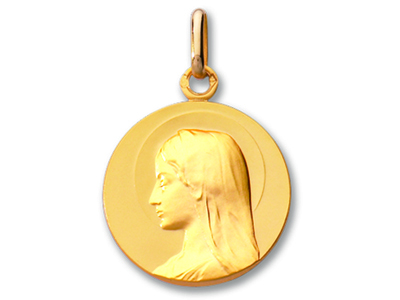 Medalla Virgen, Oro Amarillo Mate De 18 Quilates