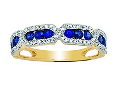 Anillo Zafiros 0.64ct Y Diamantes 0.30ct, Oro Amarillo 18k, Tamaño 54