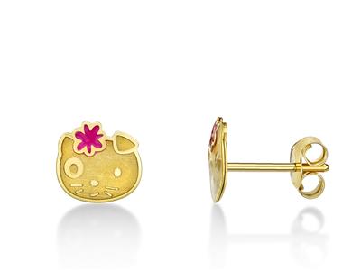 Pendientes Hello Kitty 6,5 X 6,8 Mm, Oro Amarillo 18k