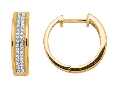 Pendientes De Aro De 2 Hileras, Diamantes De 0,20 Ct, 13mm, Oro Amarillo De 18 K