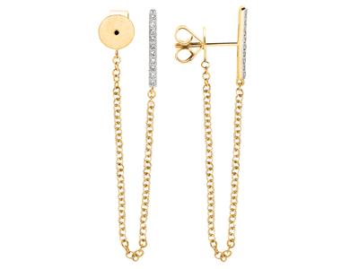 Pendientes Lneas Sobre Cadenas, Diamantes 0,10ct, Oro Amarillo 18k