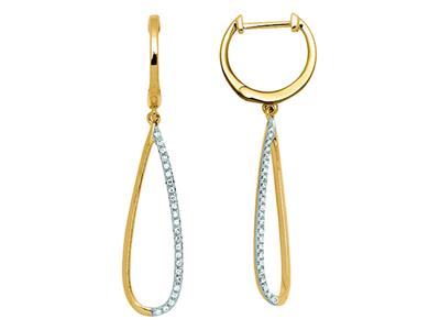 Pendientes Colgantes De Lágrima De 37mm, Diamantes De 0,13 Ct, Oro Amarillo De 18 K