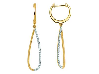 Pendientes De Gota 37 Mm, Diamantes 0,13ct, Oro Amarillo 18k