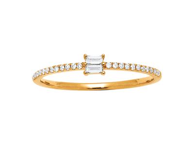 Anillo Solitario, Baguette Y Diamantes Redondos 0.15ct, Oro Amarillo 18k, Dedo 54