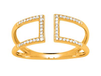 Anillo Cuadrado De Espaldas, Diamantes De 0,12 Ct, Oro Amarillo De 18 K, Tamaño 56