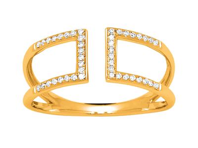 Anillo Back To Back Cuadrado, Diamantes 0,12 Ct, Oro Amarillo 18k, Dedo 56