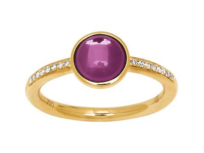 Anillo Cabujn De Amatista De 1,20 Ct Y Diamantes De 0,06 Ct, Oro Amarillo De 18 K, Tamaño 56