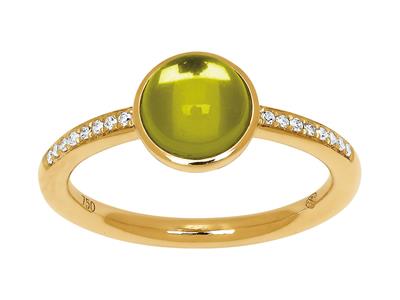 Anillo Cabochn De Peridoto 1,92 Cty Diamantes 0,06 Ct, Oro Amarillo De 18 K, Dedo 50