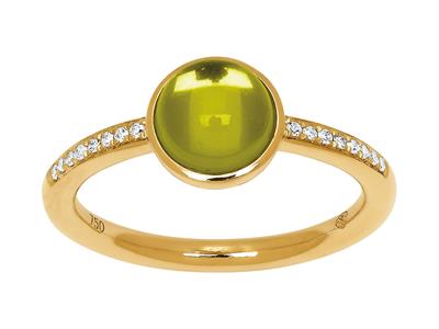 Anillo Cabujon De Peridoto 1,92 Ct Y Diamantes 0,06 Ct, Oro Amarillo 18k, Dedo 50