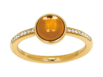 Anillo Cabujn Citrino 1.15ct Y Diamantes 0.06ct, Oro Amarillo 18k, Dedo 50
