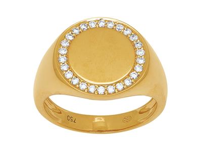 Anillo De Sello De Forma Redonda, Diamantes De 0,26 Ct, Oro Amarillo De 18 K, Dedo 56