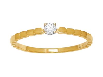 Anillo Solitario Con Cuerpo De Perlas, Diamante 0,08ct, Oro Amarillo 18k, Dedo 48