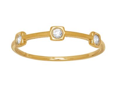 Anillo, 3 Diamantes Total 0,06ct, Forma Cuadrada, Oro Amarillo 18k, Dedo 48